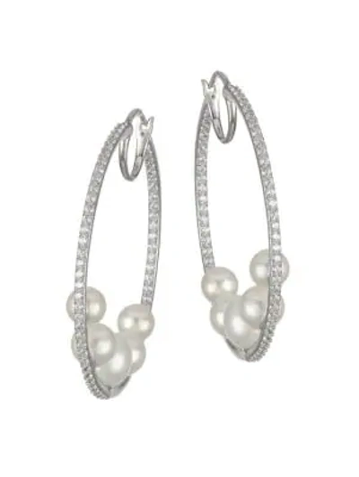 Adriana Orsini Rhodium-plated Sterling Silver, 6mm-8.5mm Pearl & Cubic Zirconia Earrings
