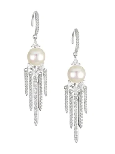 Adriana Orsini Rhodium-plated Sterling Silver, 8-8.5mm Pearl & Cubic Zirconia Chandelier Earrings