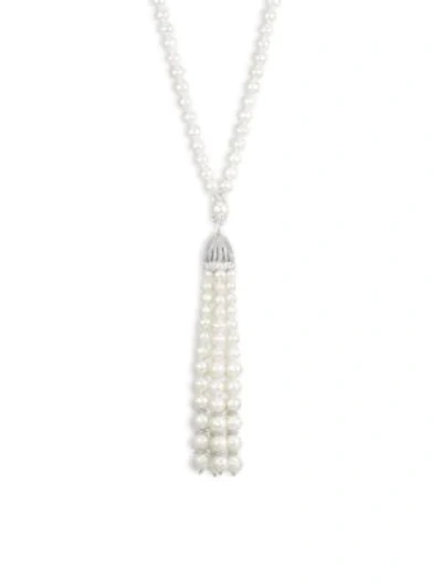 Adriana Orsini Women's Rhodium-plated Sterling Silver, 5-8.5mm Pearl & Cubic Zirconia Tassel Necklace