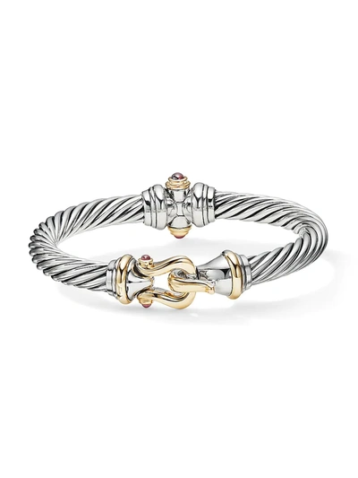 David Yurman Women's Cable Buckle Sterling Silver, 14k Gold & Rhodolite Garnet Bracelet
