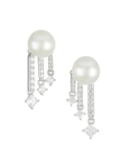 Adriana Orsini Rhodium-plated Sterling Silver, 8-8.5mm Pearl & Cubic Zirconia Earrings