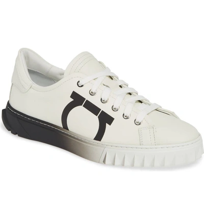 Ferragamo Cube 8 Logo Leather Sneakers In White