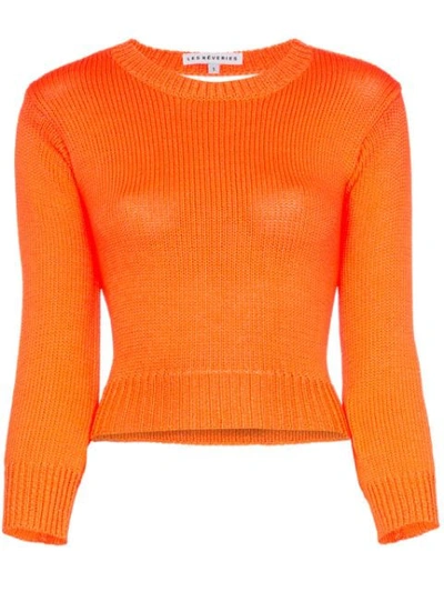 Les Rêveries Backless Long-sleeved Knitted Crop Top In Orange