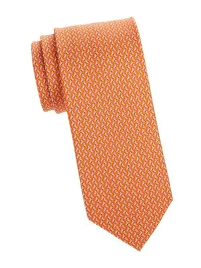 Ferragamo Diamond Print Silk Tie In Orange