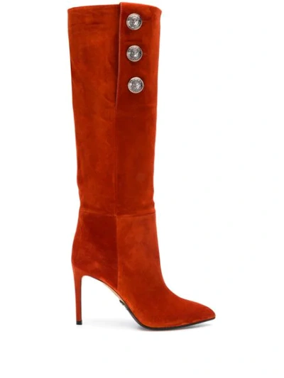 Balmain Suede Knee-high Boots In Orange