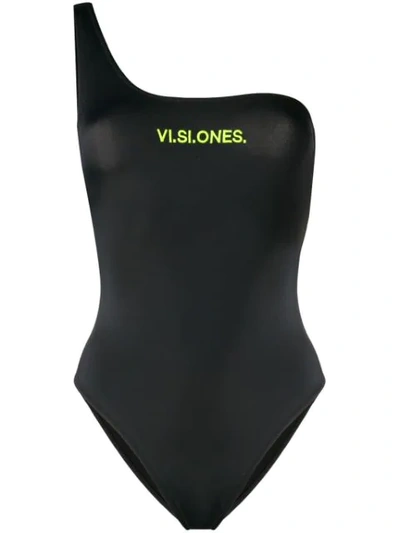 Marcelo Burlon County Of Milan Asymmetric Swimsuit In Black