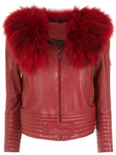 Andrea Bogosian Trimmed Leather Jacket In Red