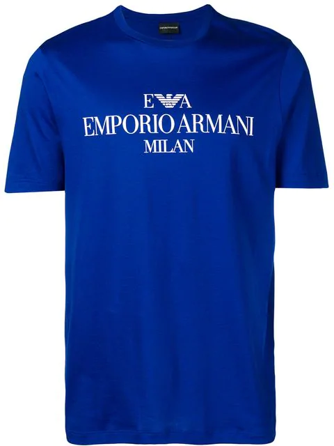 Emporio Armani Logo Print T-shirt - Blue | ModeSens