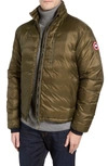 Canada Goose 'lodge' Slim Fit Packable Windproof 750 Down Fill Jacket In Military Green/ Slate