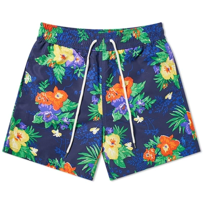 Polo Ralph Lauren Caribbean Floral Print Traveller Swim Short In Blue