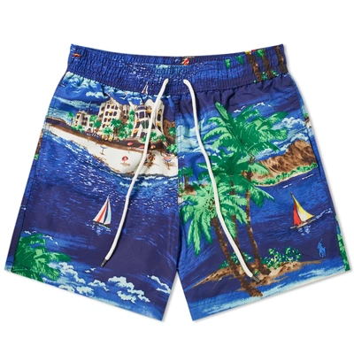 Polo Ralph Lauren Havana Print Traveller Swim Short In Blue