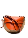 Loewe Gate Small Half-moon Leather Trim Straw Cross Body Bag In Orange