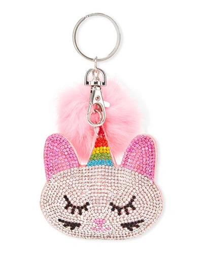 Bari Lynn Girls' Crystal Caticorn Key Chain W/ Fur Pompom In Multi