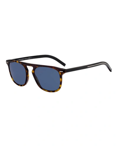Dior Men's Black Flat-top Plastic Sunglasses In Brown Pattern
