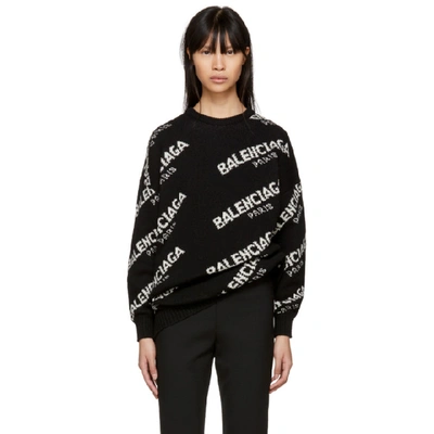 Balenciaga Black All Over Logo Paris Sweater