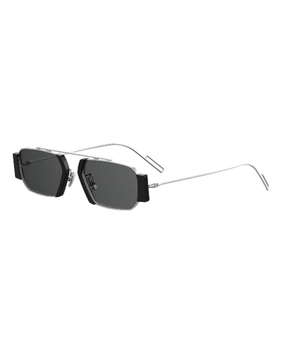 Dior Men's Rectangular Metal Sunglasses In Black