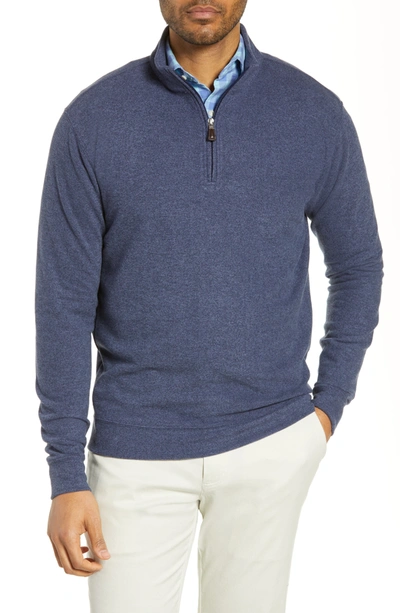 Peter Millar Men's Quarter-zip Melange Tri-blend Fleece Sweater In Navy