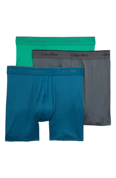 Calvin Klein 3-pack Micro Stretch Boxer Briefs In Iron Gate/ Blue/ Tourney