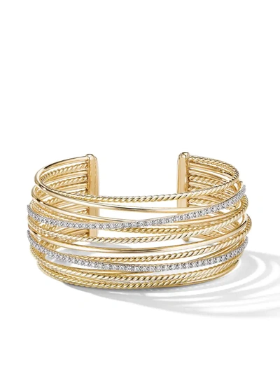 David Yurman 18k Yellow Gold Crossover Cuff Bracelet With Diamonds In White/gold