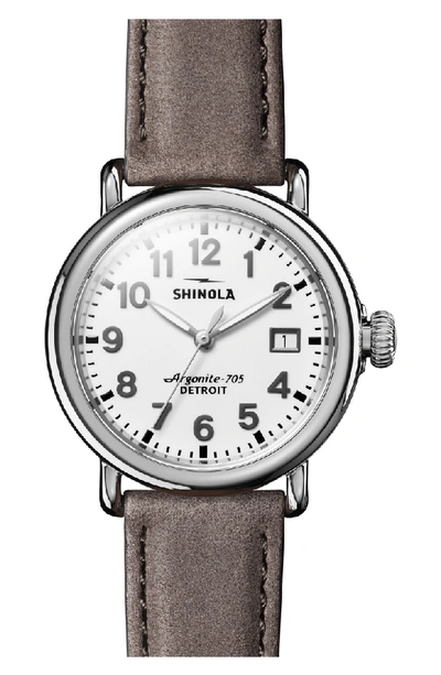 Shinola The Runwell Leather Strap Watch, 36mm In Grey/ White/ Silver