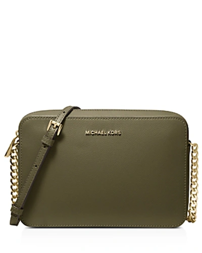 Michael Michael Kors Jet Set Large Saffiano Leather Crossbody In Olive/gold