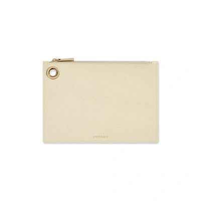 Stacy Chan London Medium Ava Pouch In Stone Saffiano Leather