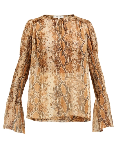 Diane Von Furstenberg Rohini Python-print Silk Blouse In Brown Multi
