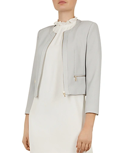 Ted Baker Working Title Reemad Cropped Textured Jacket In Mid Gray