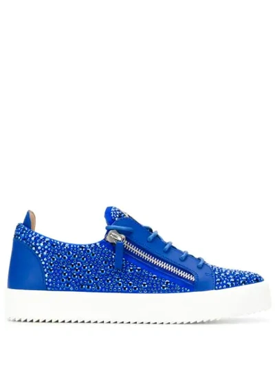 Giuseppe Zanotti Frankie Rhinestone Sneakers In Blue