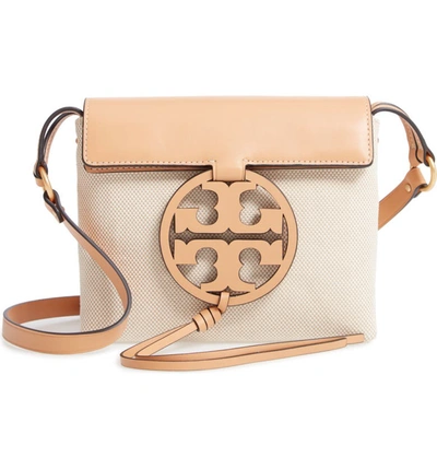 Tory Burch Miller Canvas & Leather Crossbody Bag In Natural