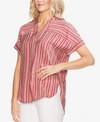 Vince Camuto Striped High-low Top In Coral Sunset