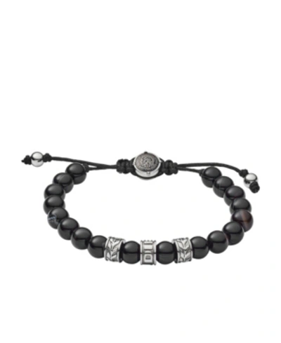 Diesel Men's Stainless-steel And Black Line Agate Bead Bracelet