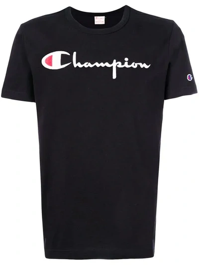 Champion Logo Embroidered Cotton T-shirt In Black