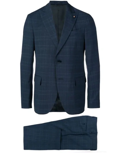 Lardini Check Print Suit In Blue