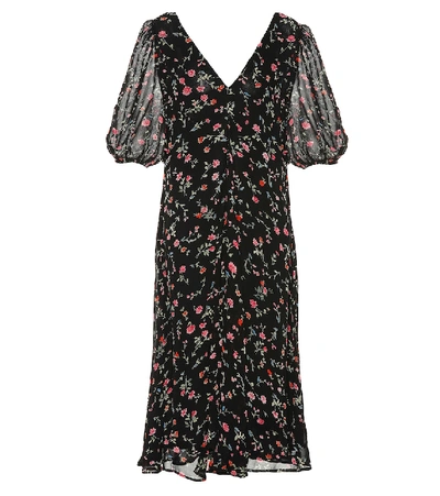 Ganni Paradise Elm Floral Print Georgette A-line Midi Dress In Black