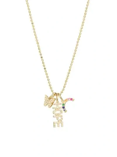 Ef Collection Diamond & 14k Yellow Gold Hope Charm Pendant Necklace