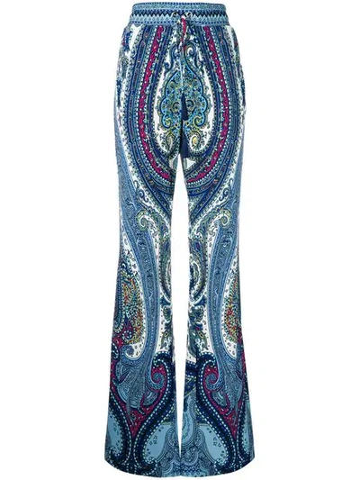 Etro Paisley Print Flared Trousers In Blue