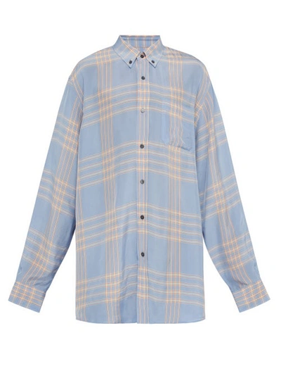 Marni Oversized Checked Organza Shirt In Blue