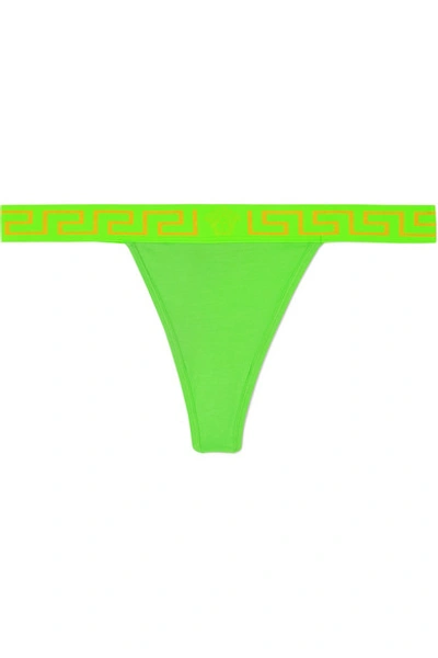 Versace Stretch-cotton Jersey Thong In Leaf Green