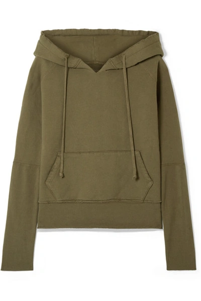 Nili Lotan Janie Distressed Cotton-jersey Hoodie In Army Green