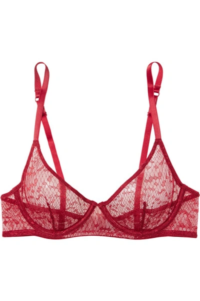 Les Girls Les Boys Embroidered Stretch-tulle Underwired Soft-cup Bra In Red