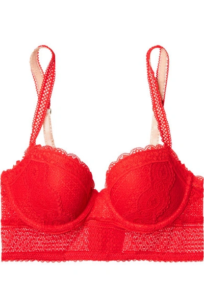Stella Mccartney Katie Kissing Scalloped Stretch-lace Underwired Plunge Bra In Red