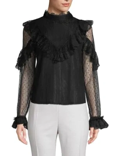 Allison New York High-neck Ruffed Lace Blouse In Black