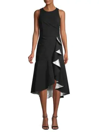 Carmen Marc Valvo Infusion Ruffled High-low Wrap Dress In Black White