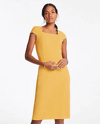 Ann Taylor Petite Scalloped Square Neck Cap Sheath Dress In Desert Yellow