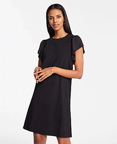 Ann Taylor Petite Smocked Knit T-shirt Dress In Black