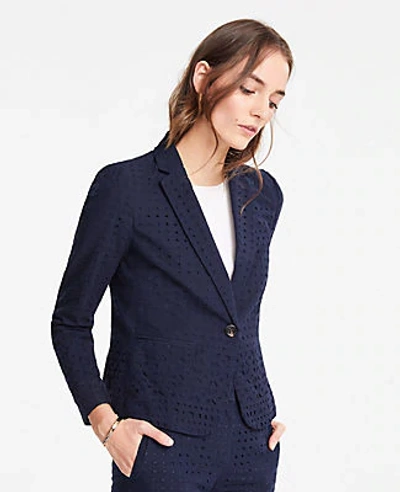 Ann Taylor The Petite Newbury Blazer In Eyelet In Night Sky