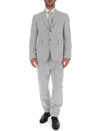 Thom Browne Striped Suit With Tie In Grey