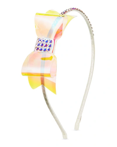 Bari Lynn Girls' Transparent Bow Headband W/ Crystal Trim In Multi