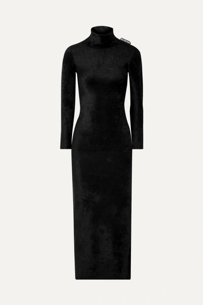 Balenciaga Stretch-velvet Turtleneck Maxi Dress In 1000 Black